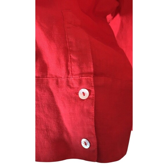 Allen Allen Top Women's Size 2X Red Long Sleeve Button Up Pleated 100% Linen - Picture 5 of 7